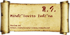 Mihálovits Ivána névjegykártya